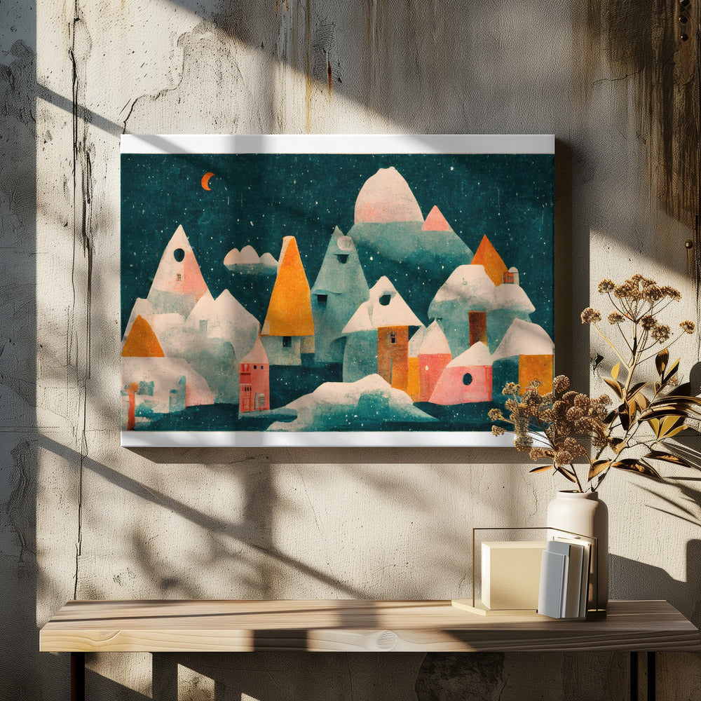 Winternachtdorp | Canvas