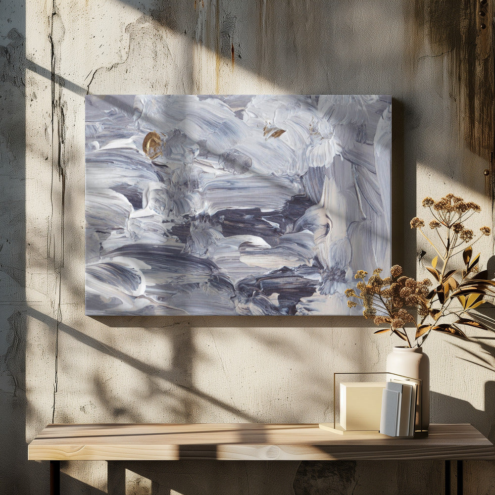 Dynamische penseelstreken in tinten grijs en wit | Canvas