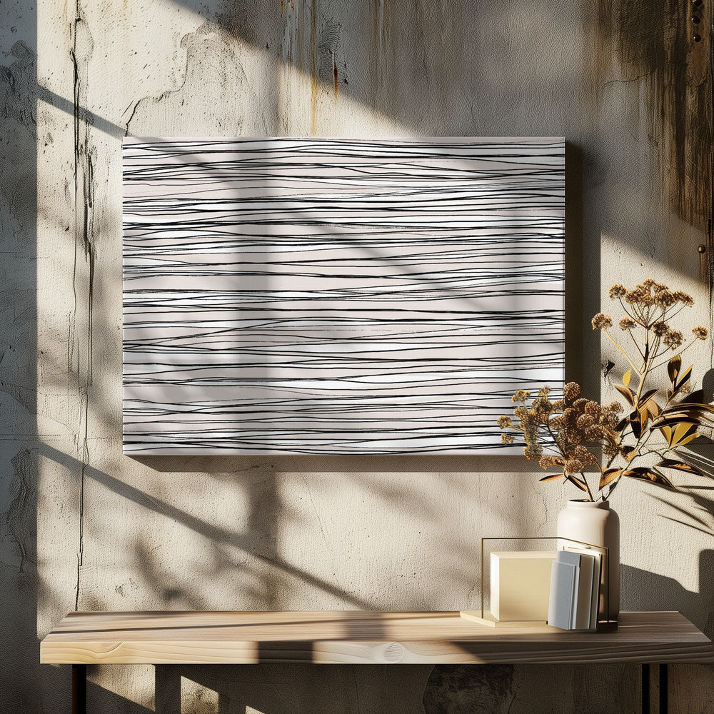 Zwart op beige lijnen | Canvas