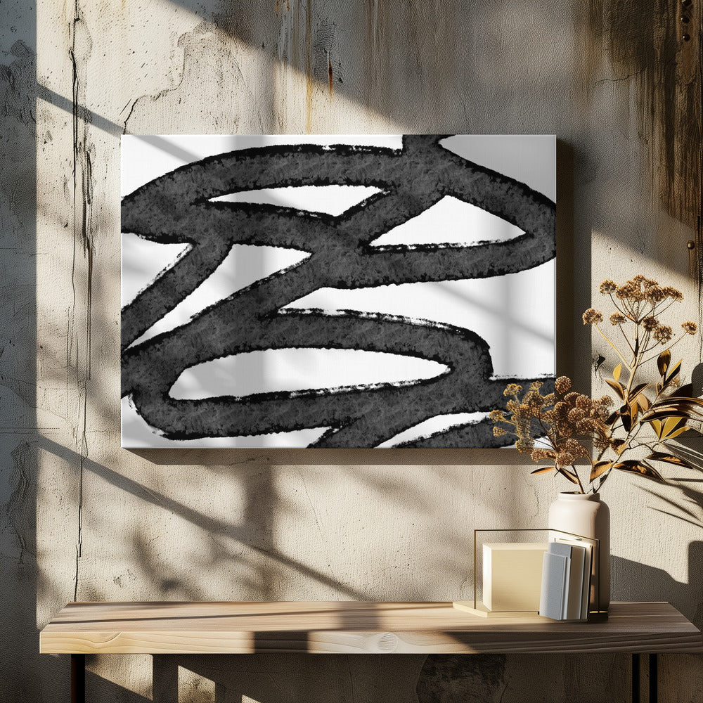 Zwarte penseelstreken op een witte achtergrond | Canvas
