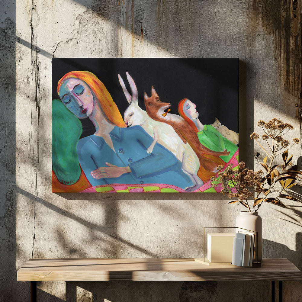 Vijf in bed | Canvas
