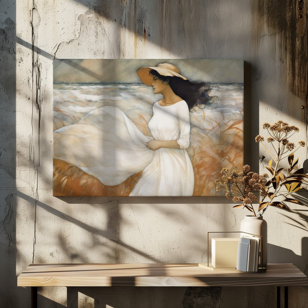 Winderige wandeling langs de kust | Canvas