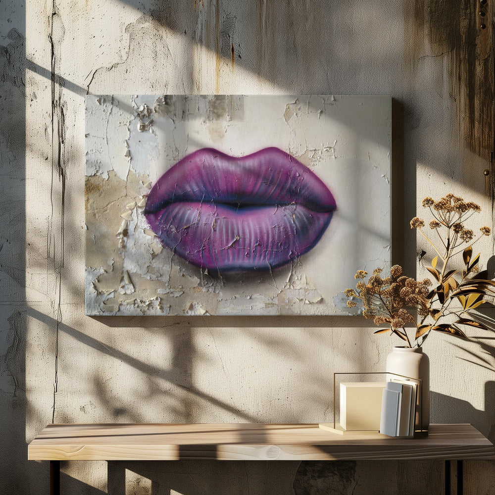 Lippen op de muur | Canvas
