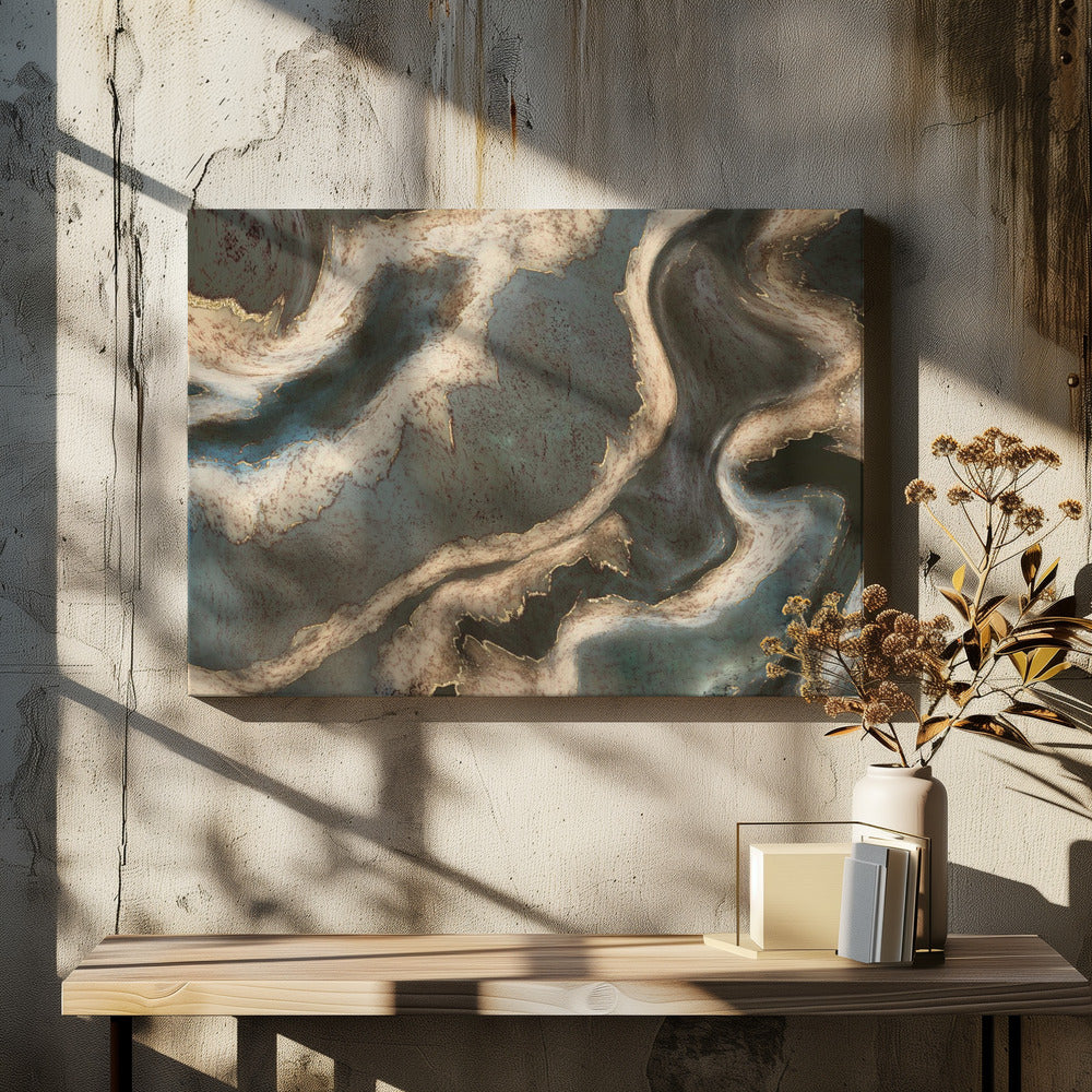 Alcoholinkt Groen Blauw Goud Beige | Canvas