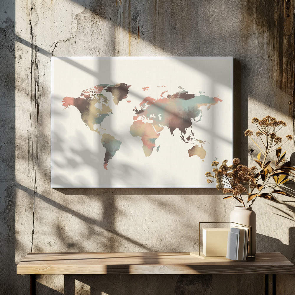 Aquarel Wereldkaart | Canvas