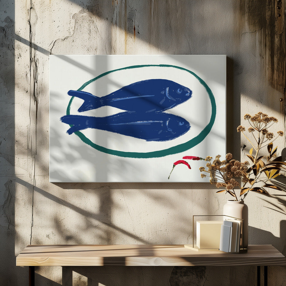 Blauwe vis en specerijen | Canvas