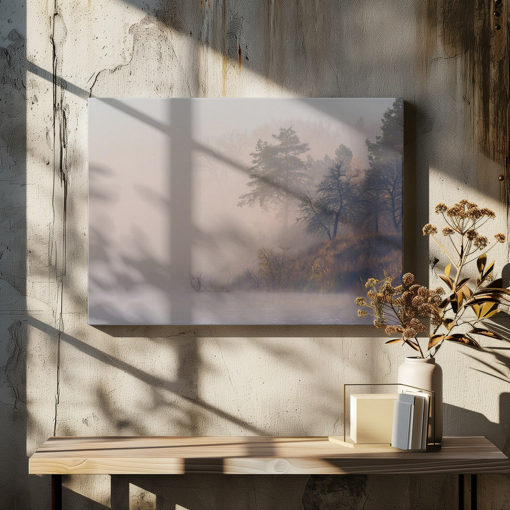 Mistige herfstochtend aan de rivier | Canvas
