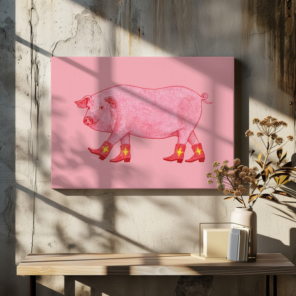 Marjorie het Cowgirl Varken | Canvas