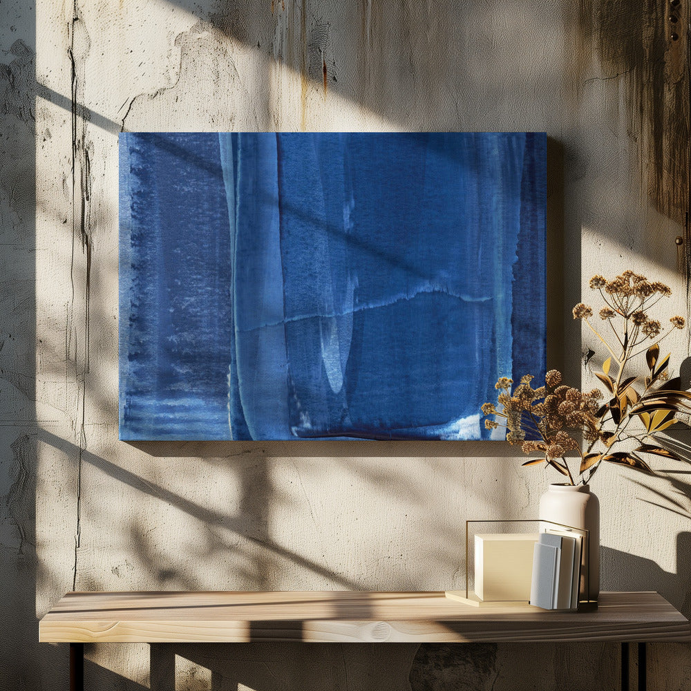 Blauwe textuur met vloeiende verticale lijnen | Canvas