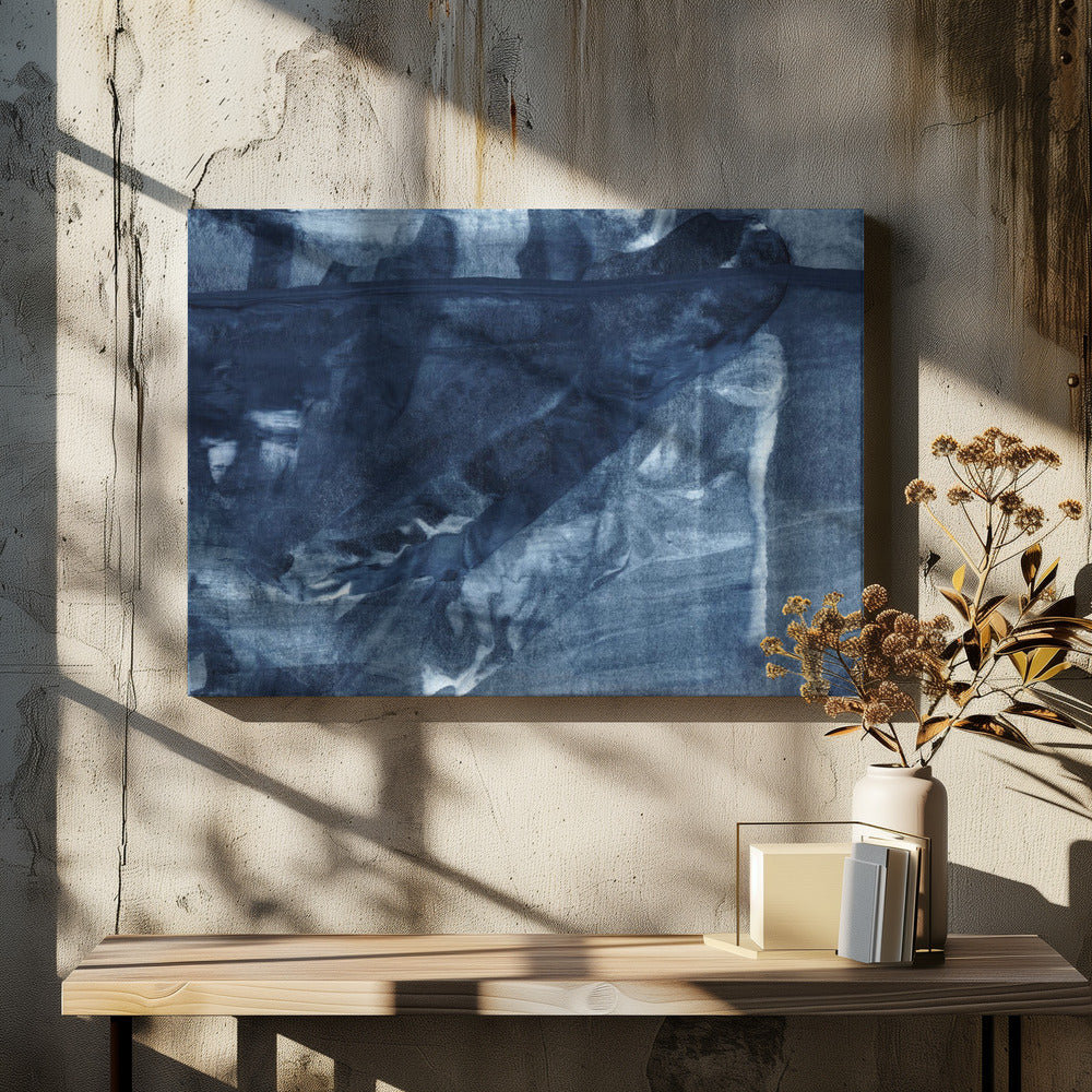 Blauwe textuur met vloeiende verticale lijnen | Canvas