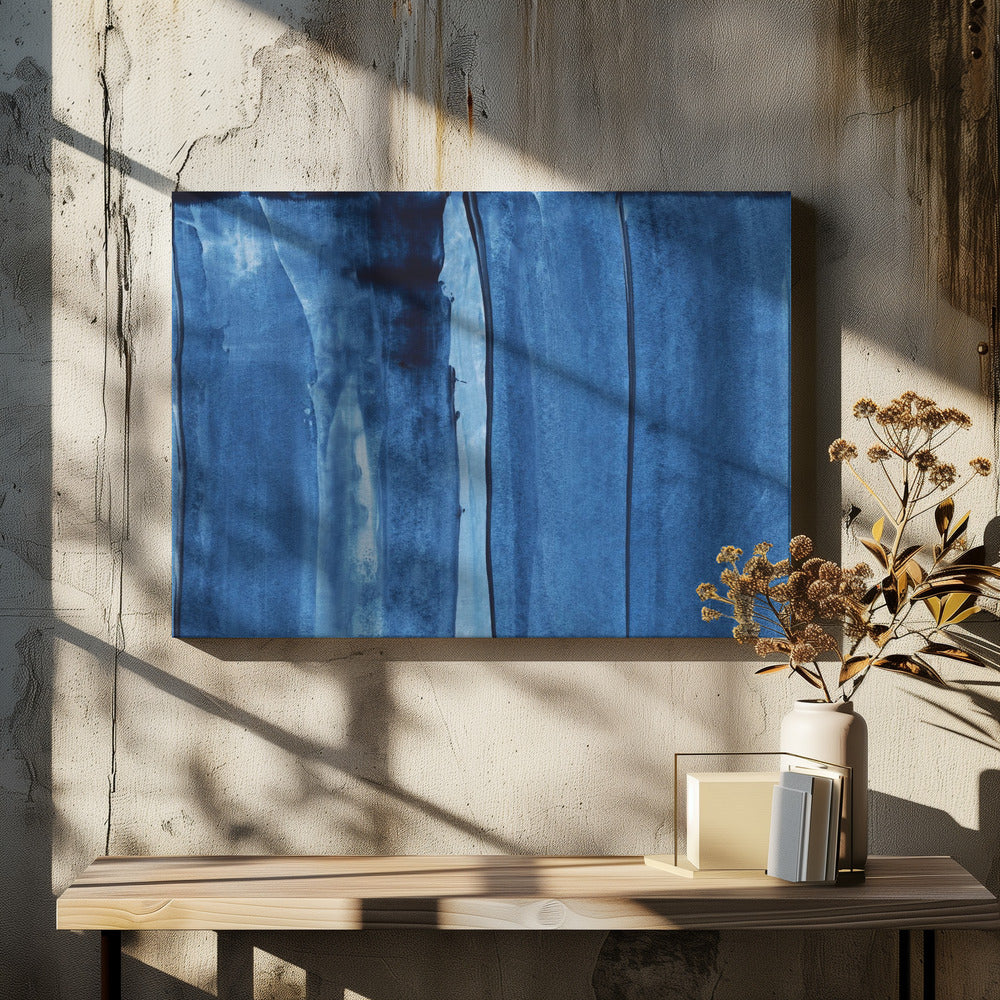 Blauwe textuur met vloeiende verticale lijnen | Canvas