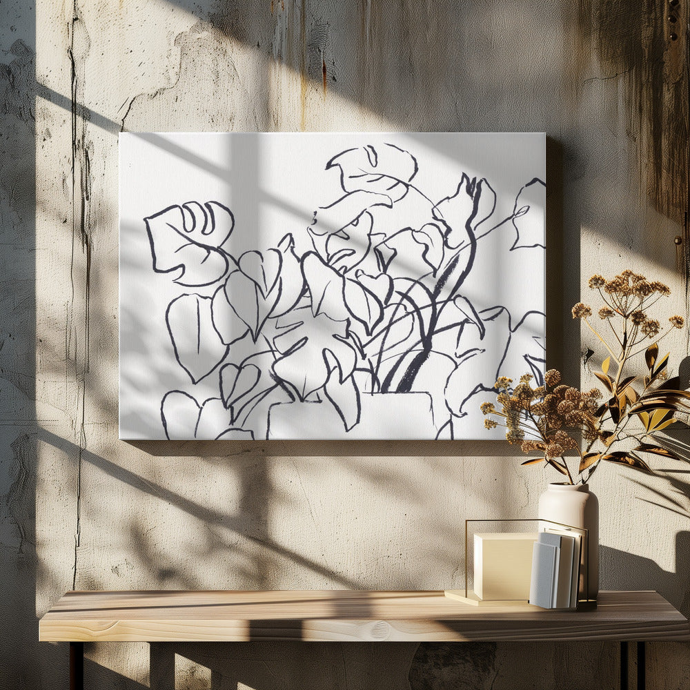 Zwart-witte Monstera Klein | Canvas