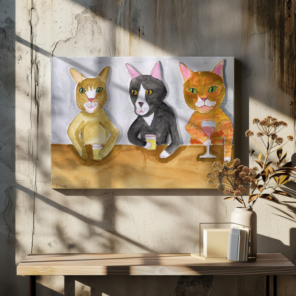 Drie katten aan de bar | Canvas