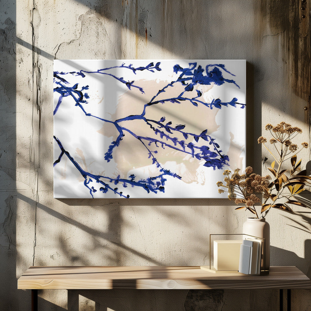 Marineblauwe bloesems op boomtakken | Canvas
