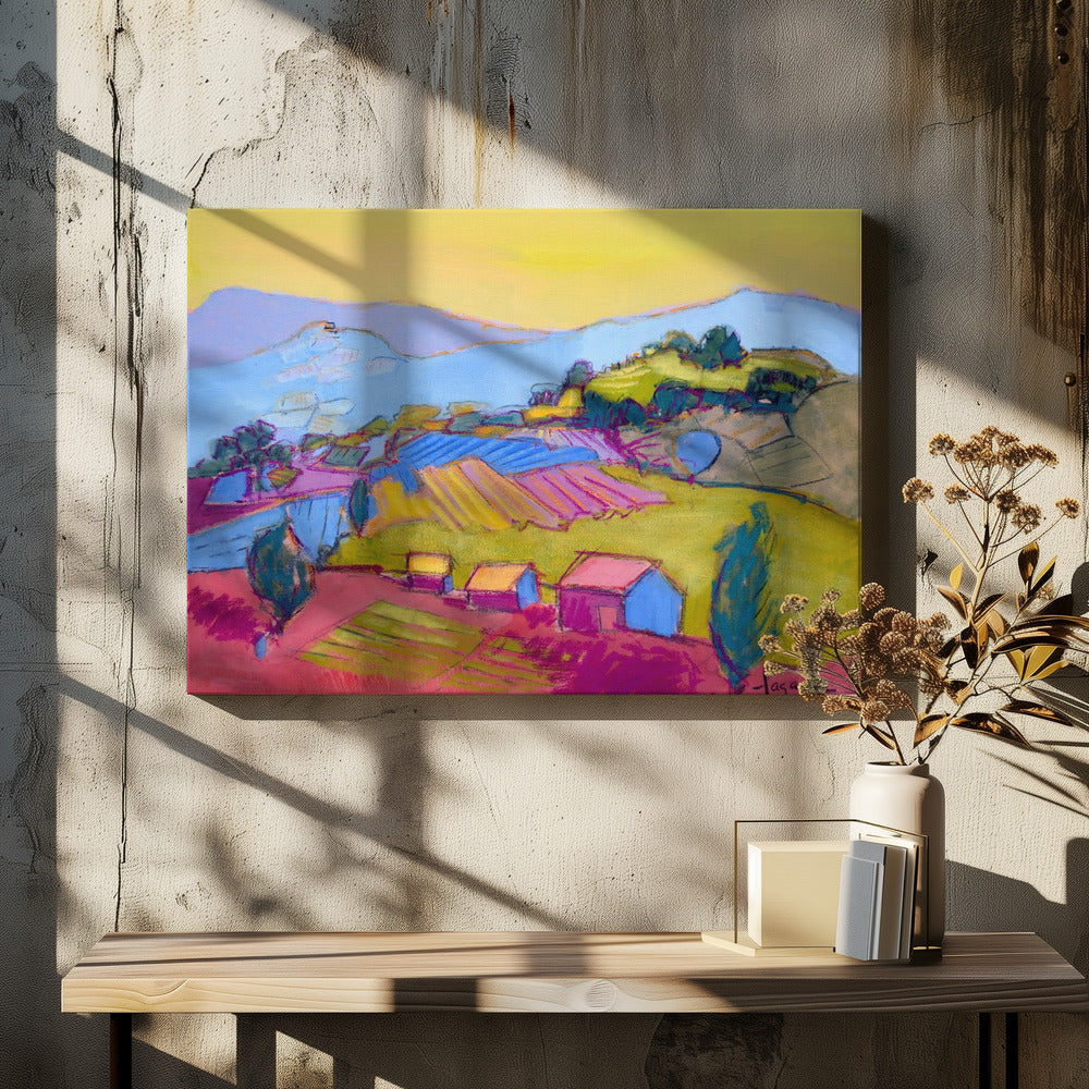 Pastelkleurig heuvellandschap | Canvas