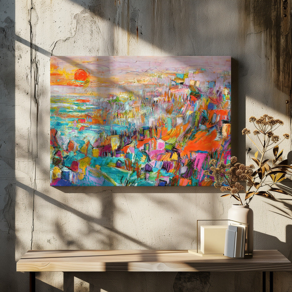 Eiland in de ondergaande zon | Canvas