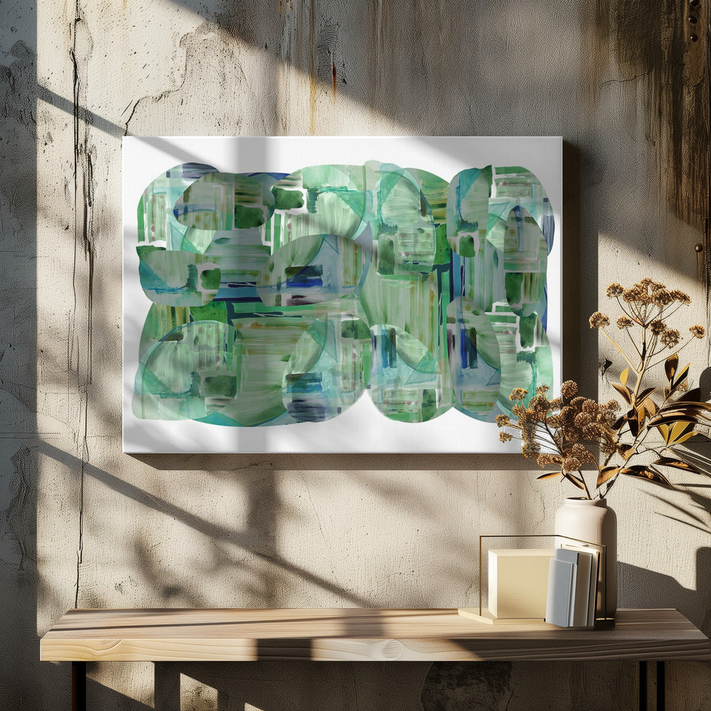 Green Cluster of Abstract Shapes 1 | Canvas