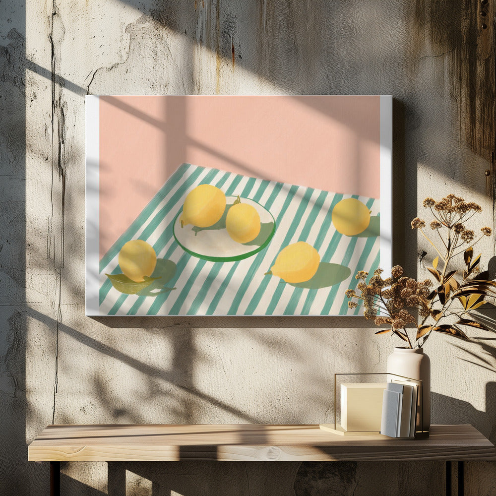 Citroenen en strepen | Canvas