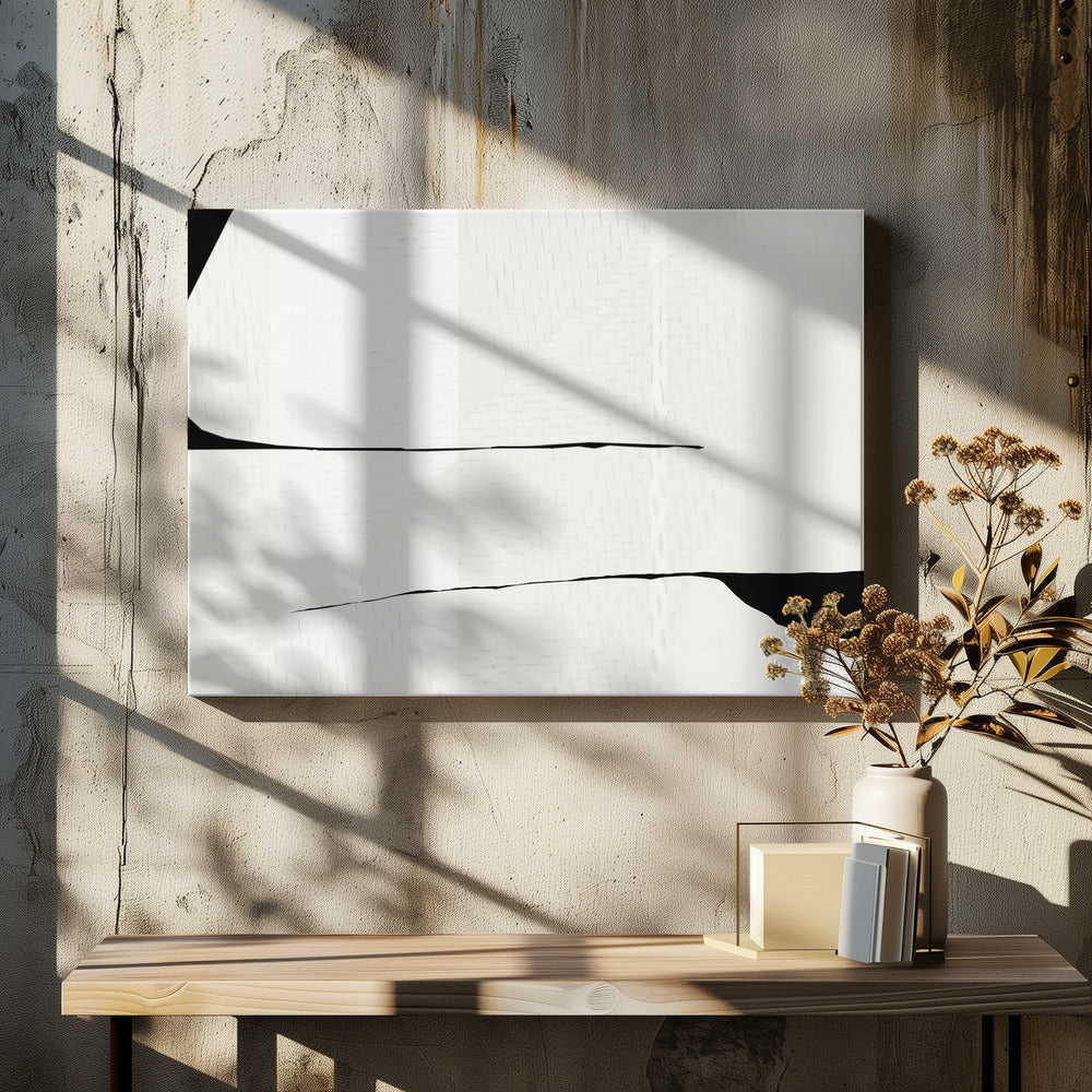 Zwarte lijn en witte geweven kunst 3 | Canvas
