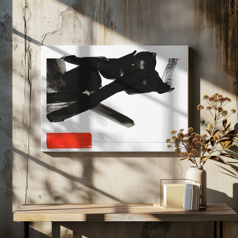 Zen penseelwerk met rood blok 1 | Canvas