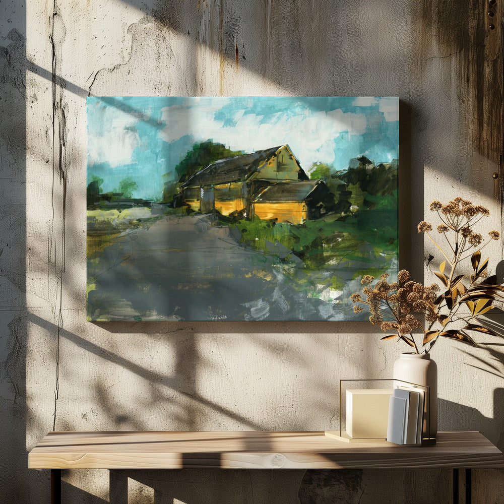 Landschap met een schuur op het platteland 1 | Canvas
