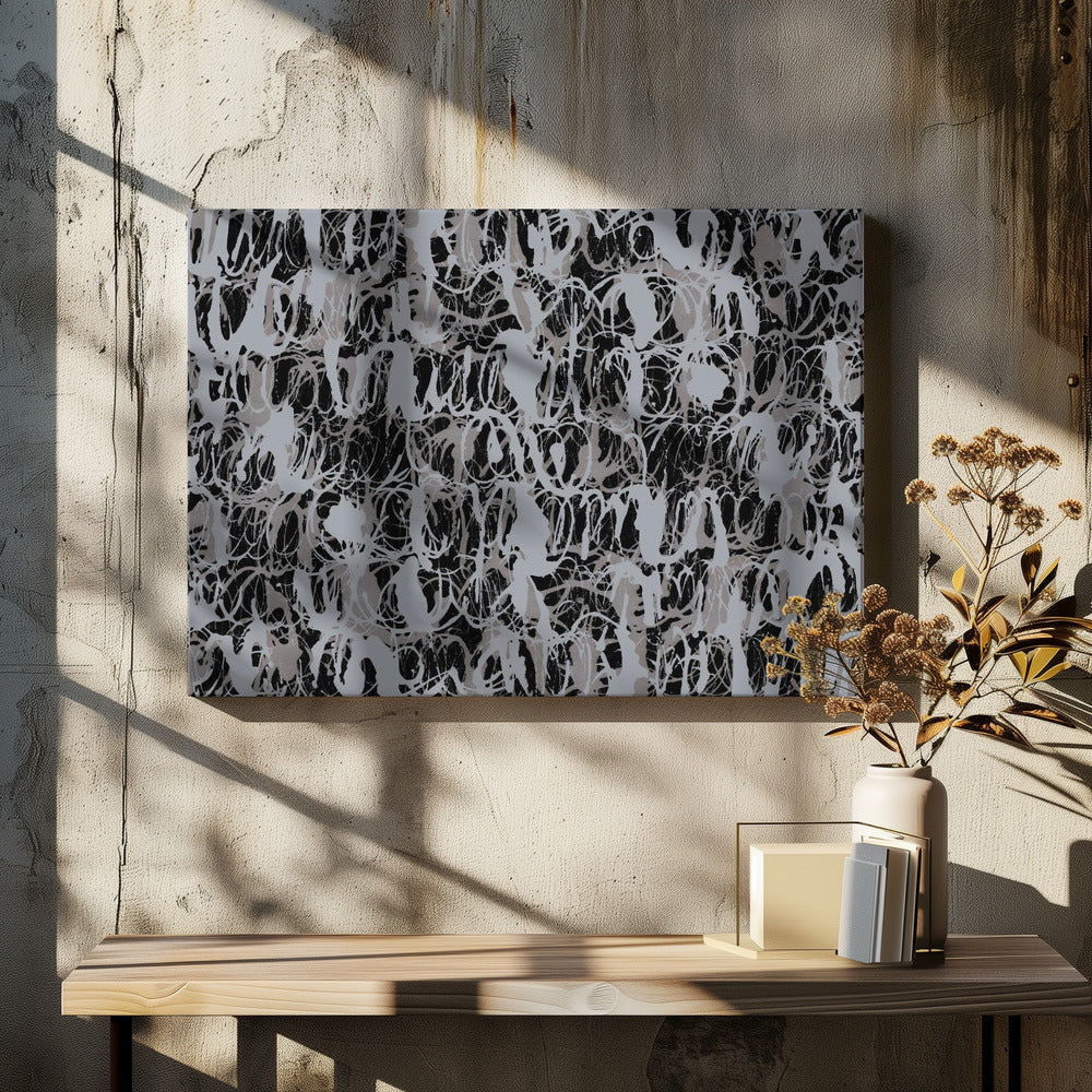 Abstracte inktwervelingen blauw zwart | Canvas