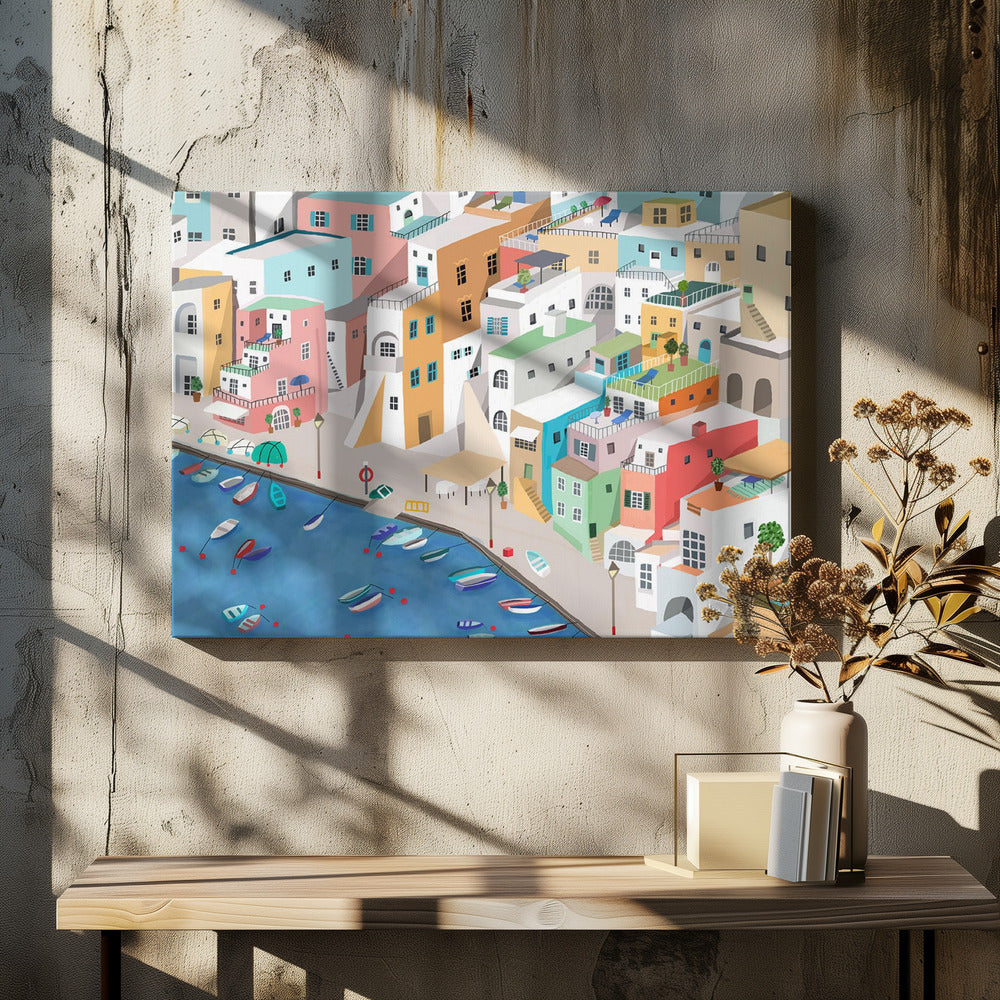 Zonnig kustdorpje, zomerplezier door Carla Daly | Canvas