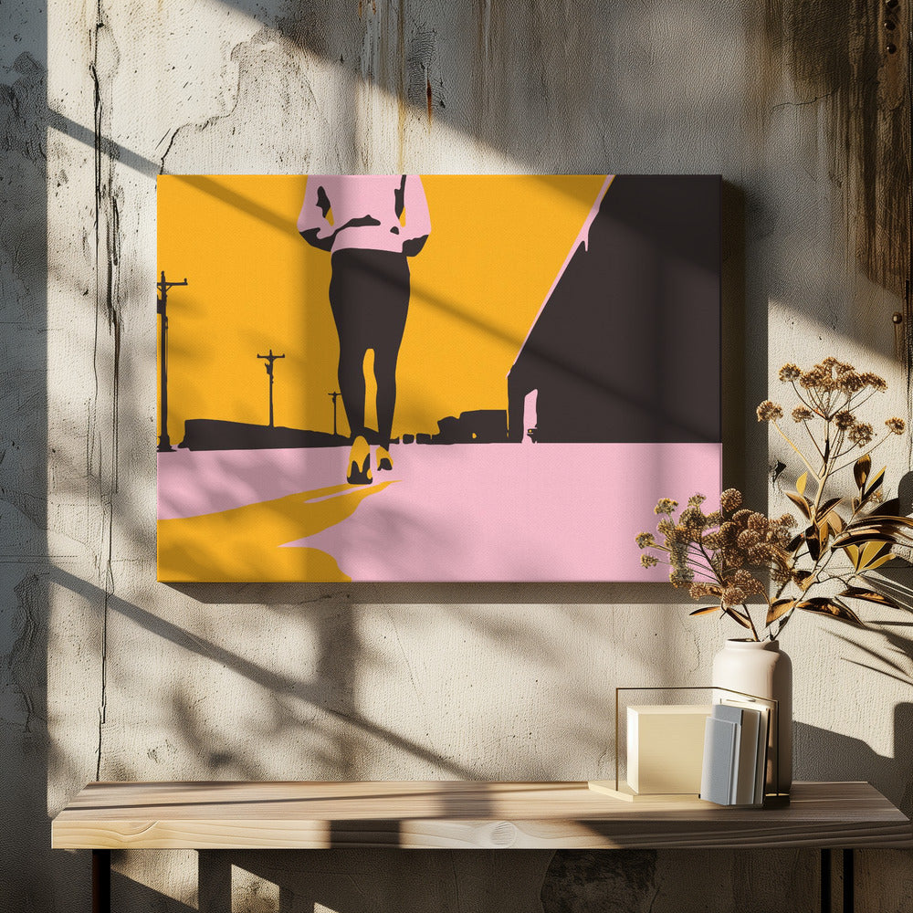 Silhouet van een wandelende vrouw | Canvas