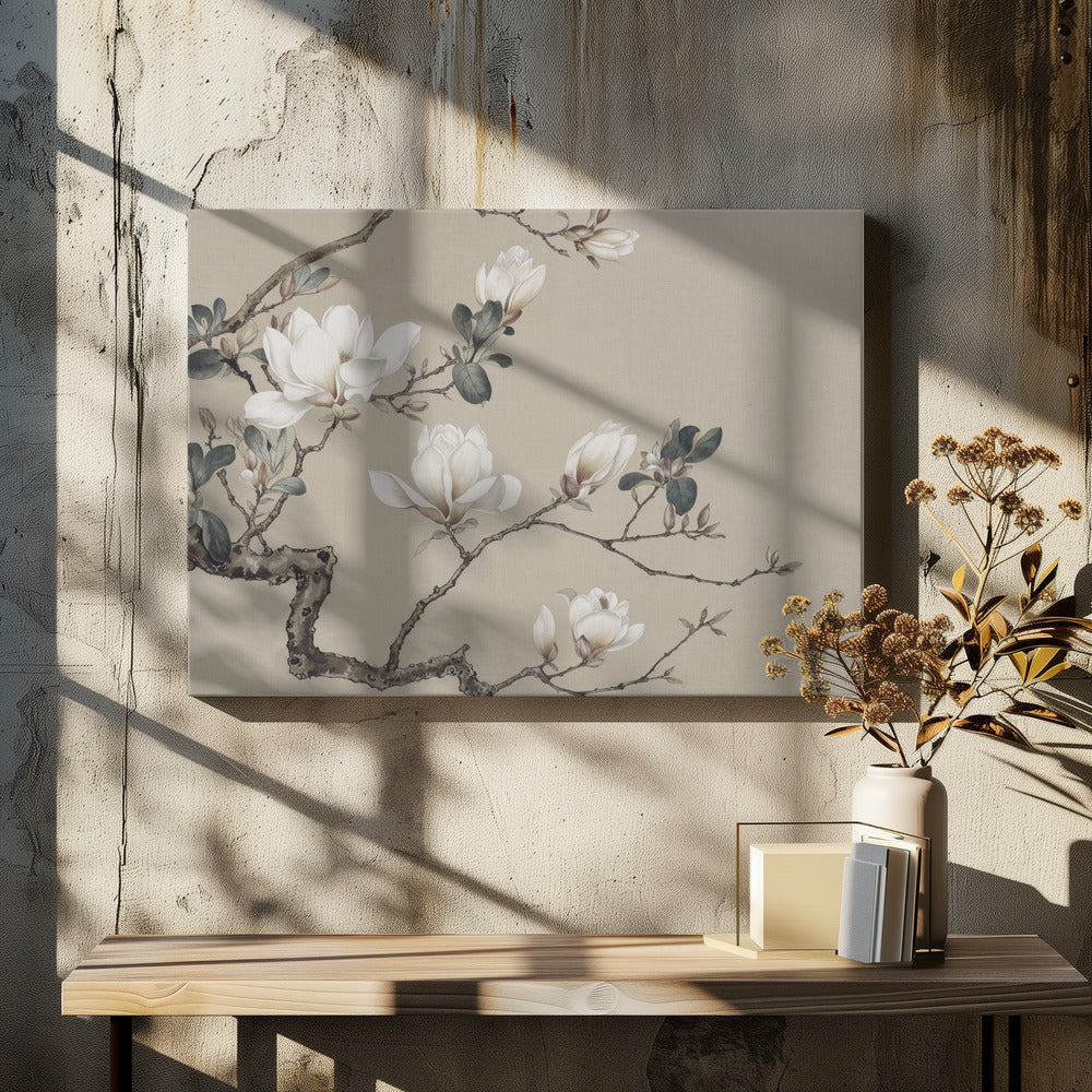 Chinoiserie Magnolia Bloeit | Canvas