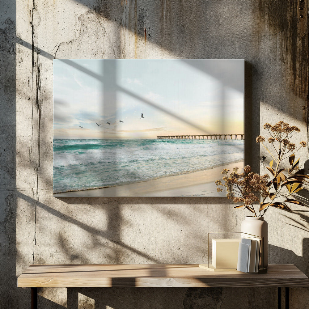 Vogels bij de pier | Canvas