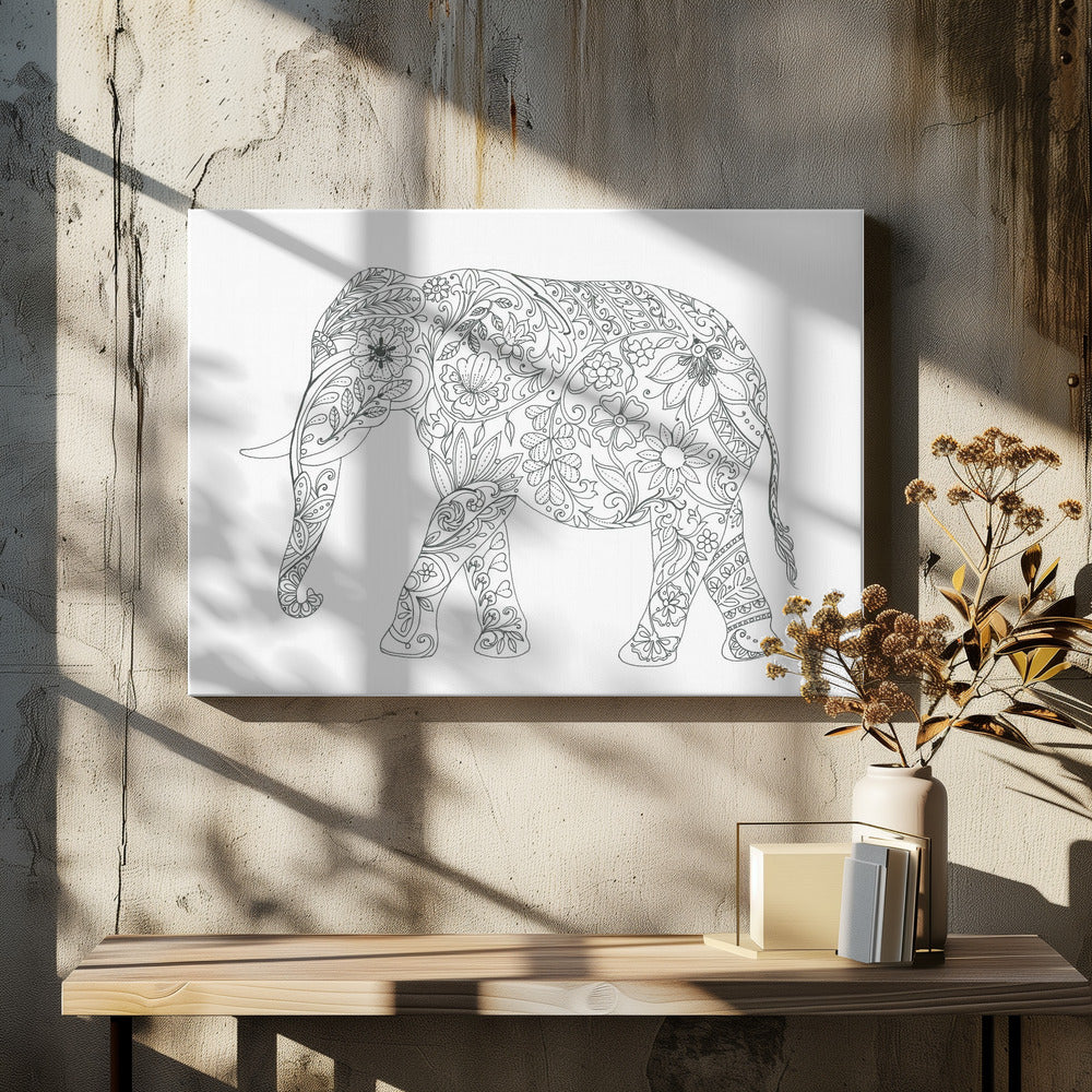 Bloemenolifant | Canvas