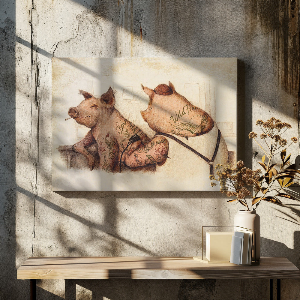 Getatoeëerde varkens in vintage stijl | Canvas