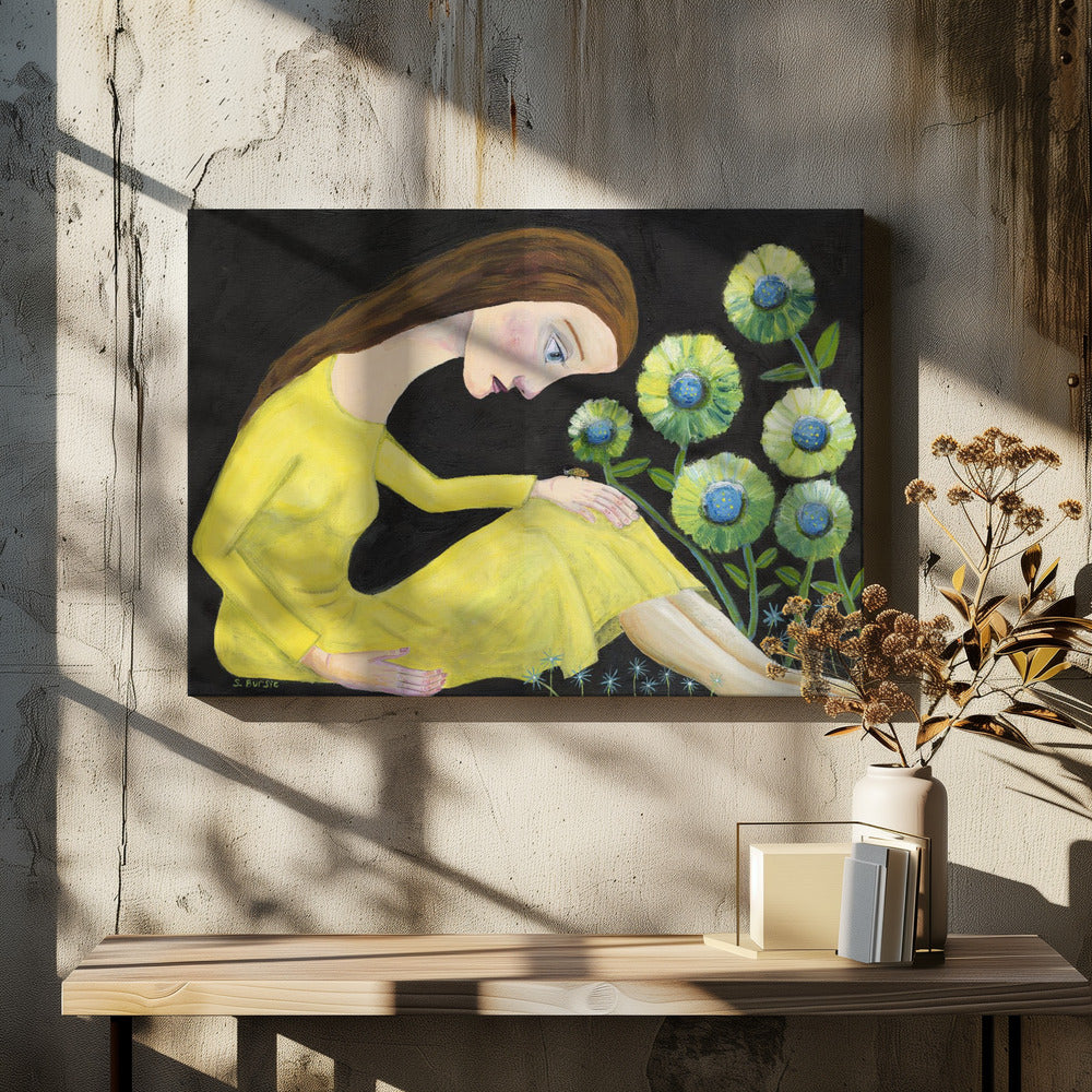 Dame in de tuin met lieveheersbeestje | Canvas
