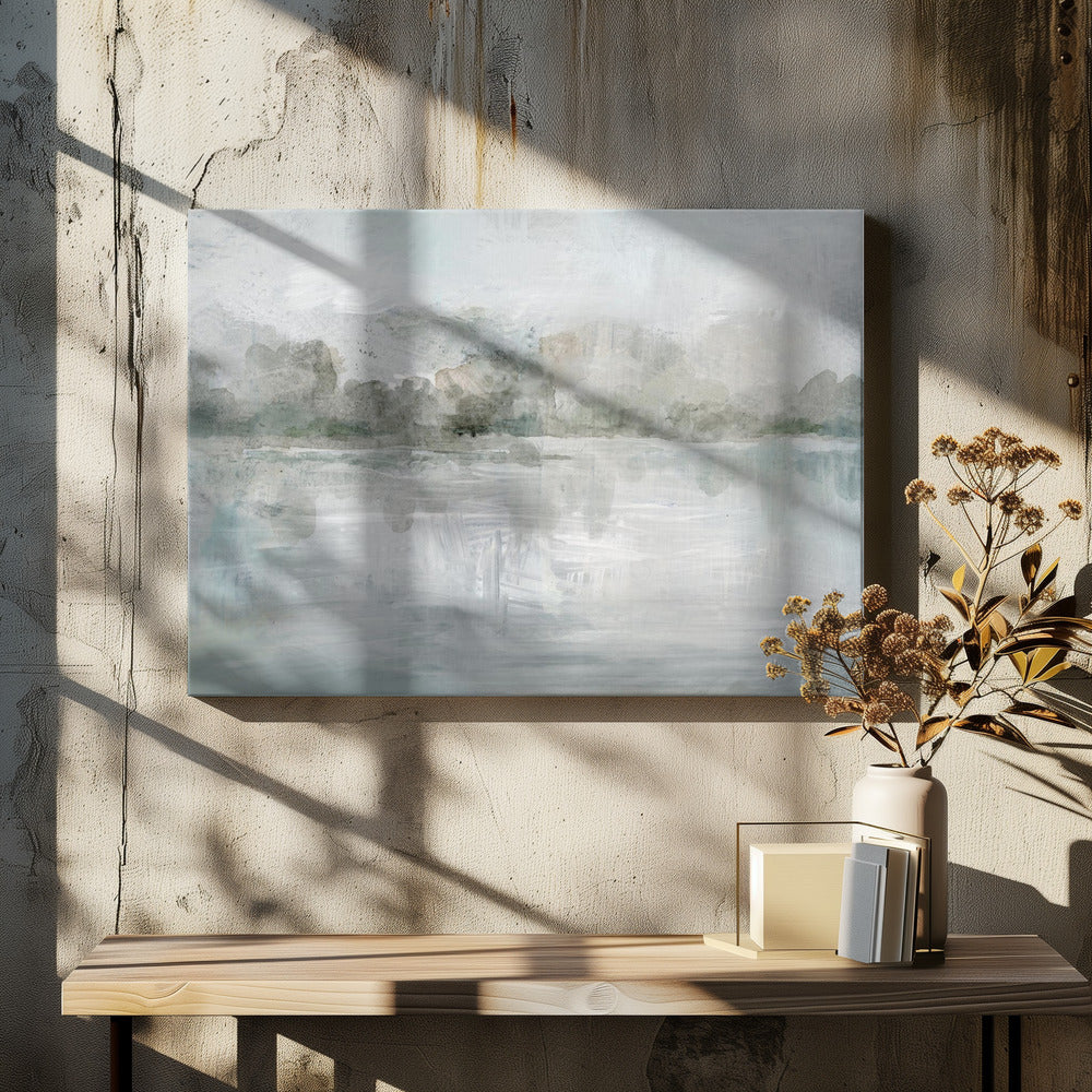 Een rustig mistig meer | Canvas