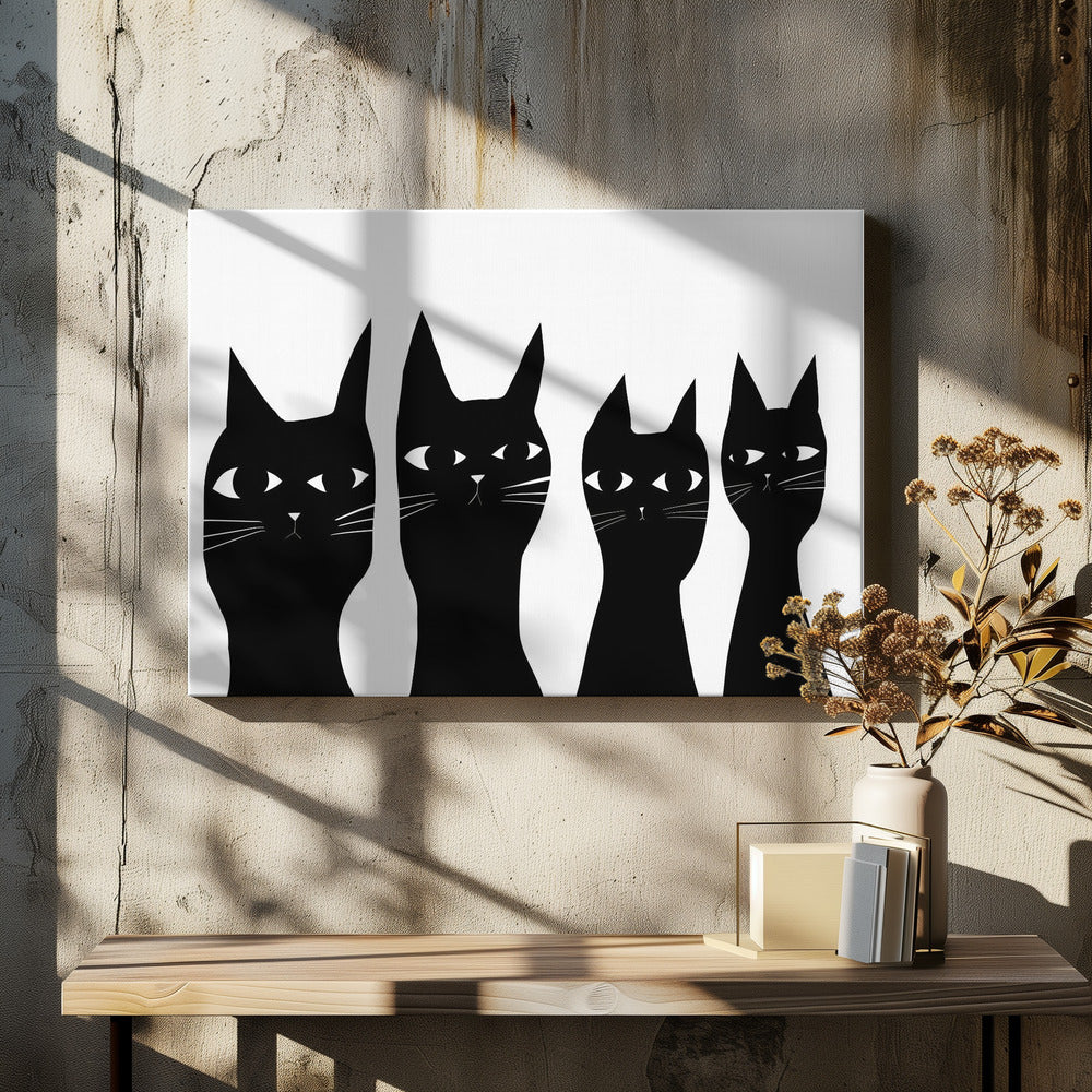 Vier zwarte katten | Canvas