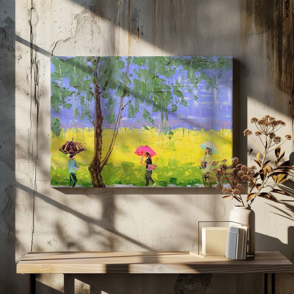 Landschap met koolzaadbloemen op een regenachtige dag | Canvas