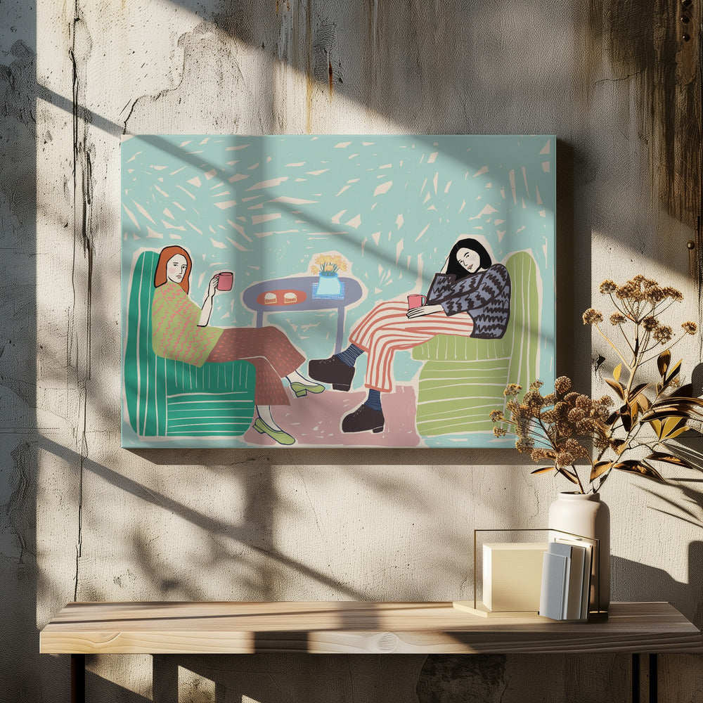 Vrienden nippen aan koffie | Canvas