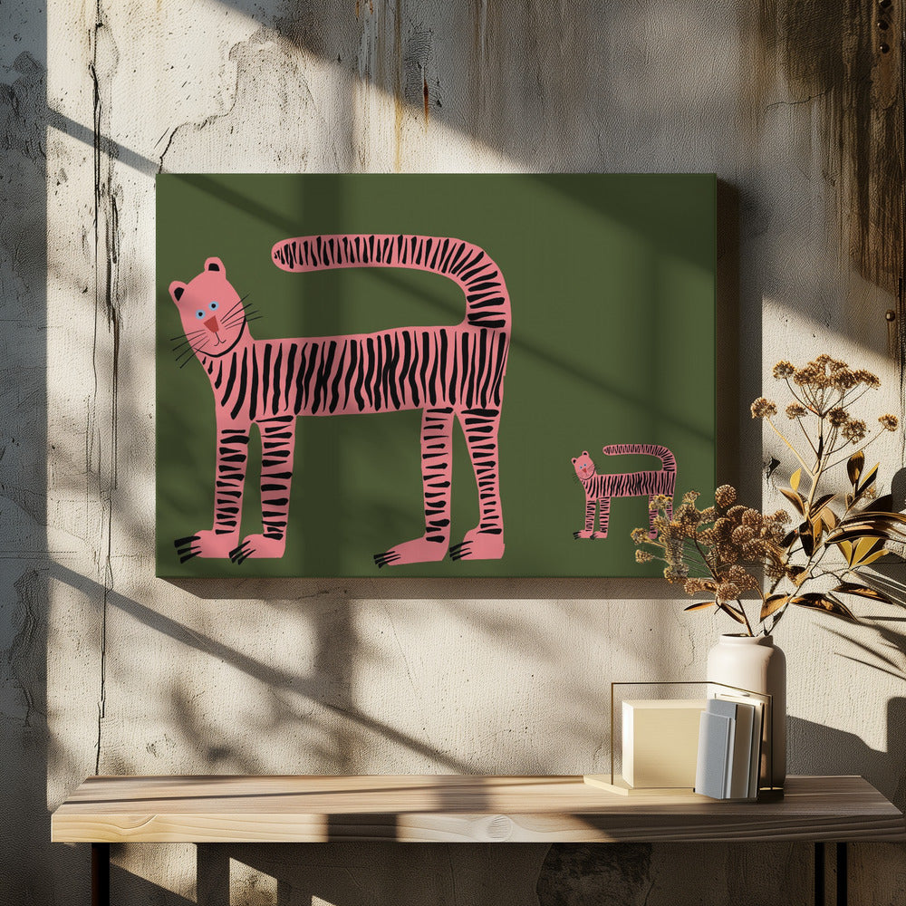 Tijgerkat en welpje | Canvas