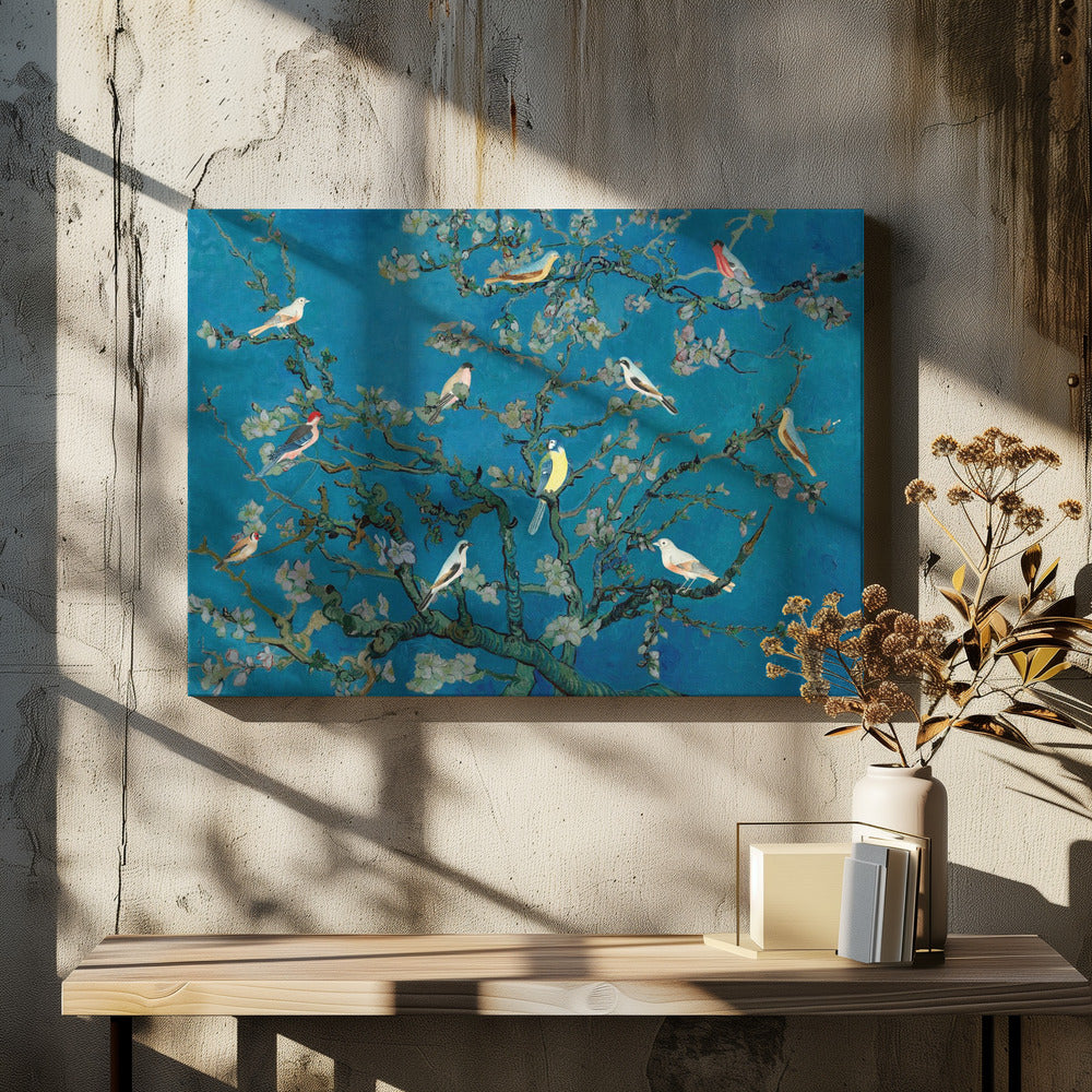 Vogels in de amandelbloesem | Canvas