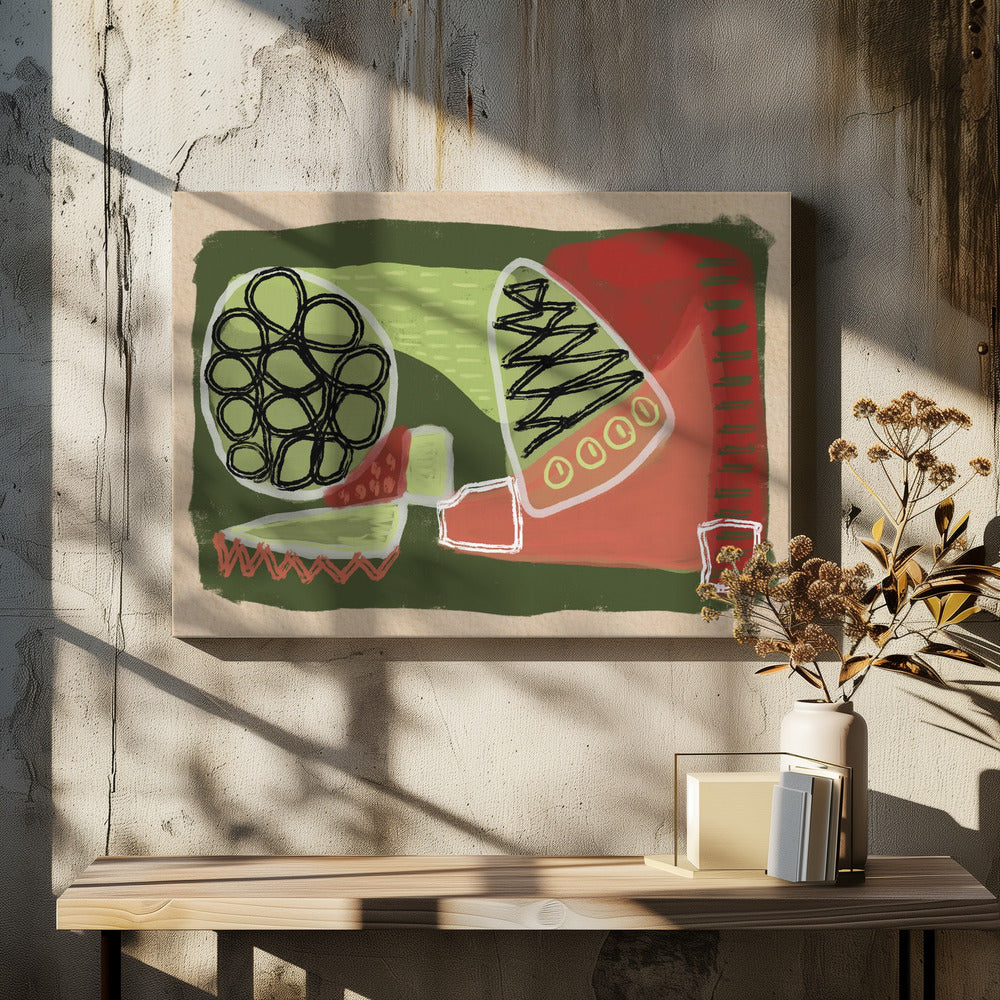 Abstract groen en rood | Canvas