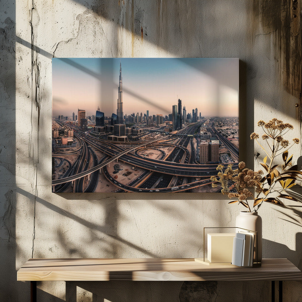 Panorama van de skyline van Dubai | Canvas