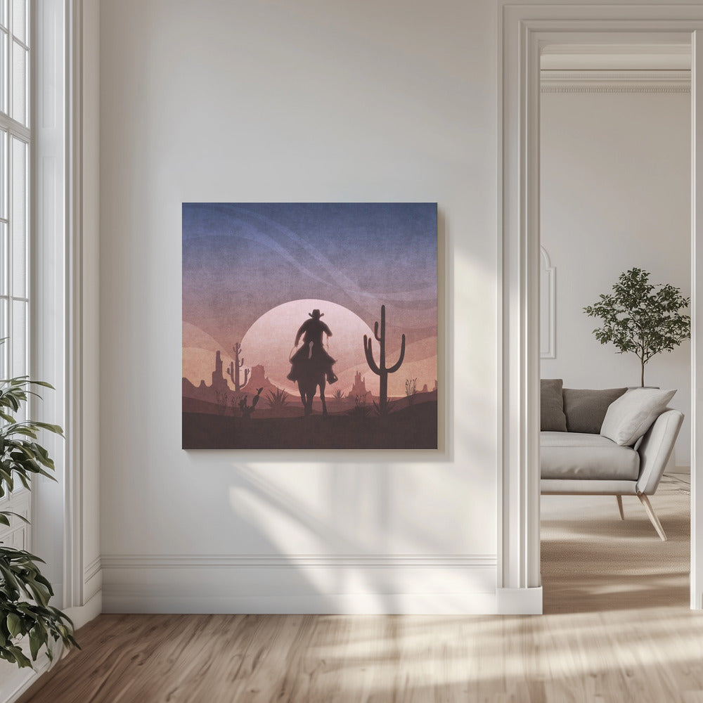 Woestijn Cowboy Zonsondergang | Canvas