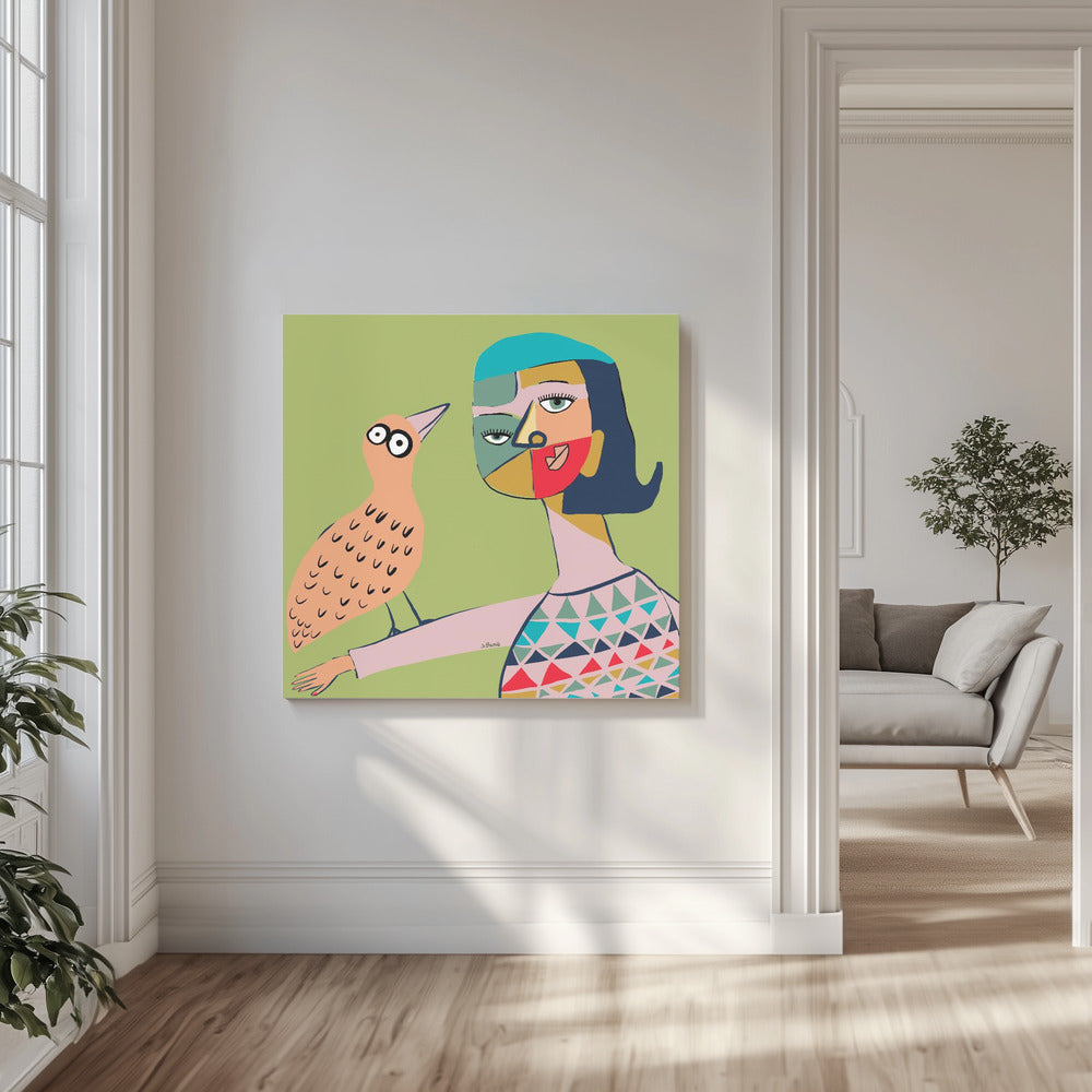 Dame met vogel | Canvas