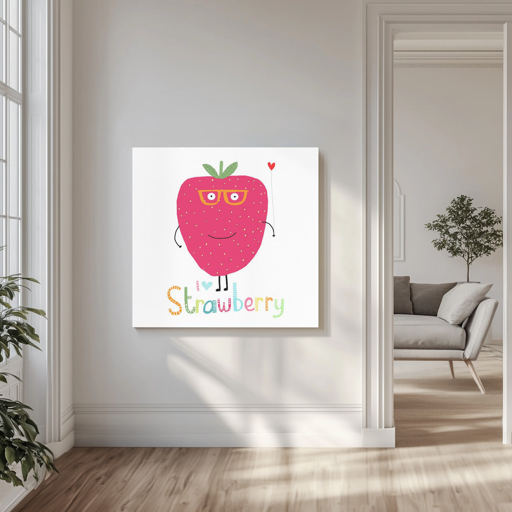 Ik hou van aardbeien! Schattige aardbei met een hart | Canvas