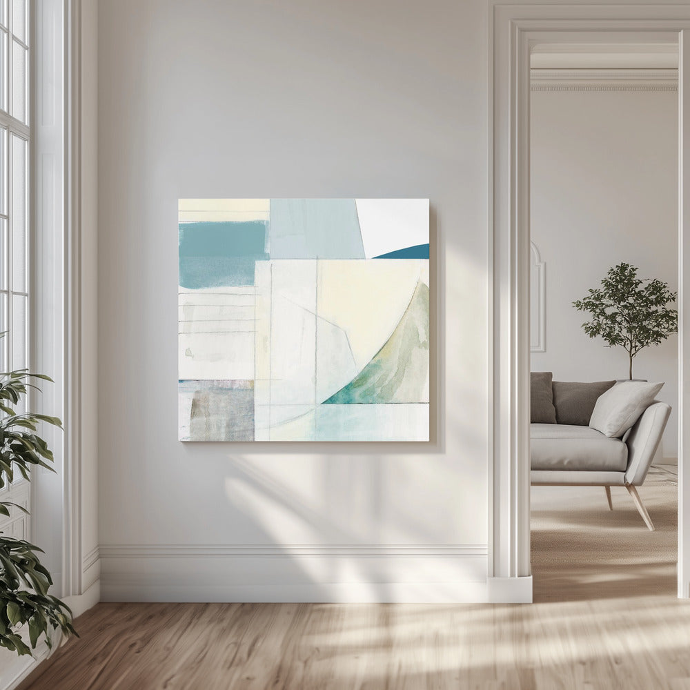 Abstracte blauwe en witte vormen neutraal nr. 1 print | Canvas