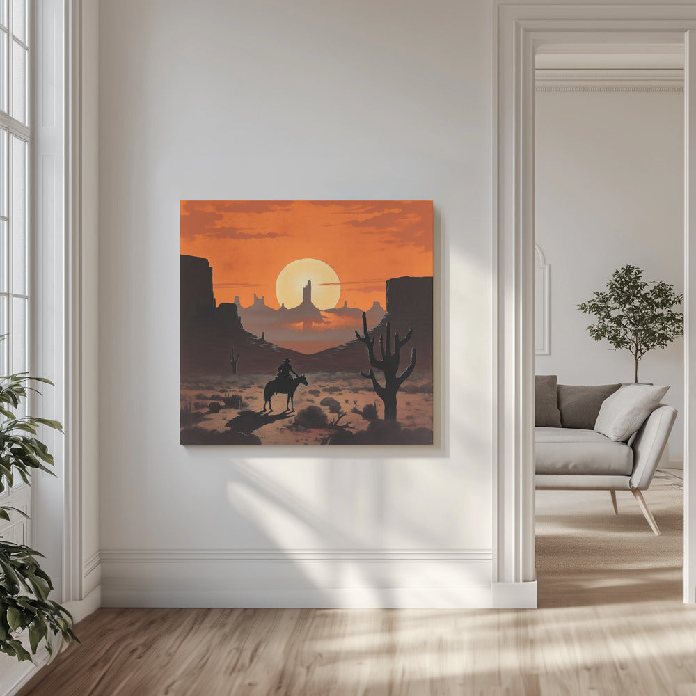 Zonsondergang Cowboy | Canvas