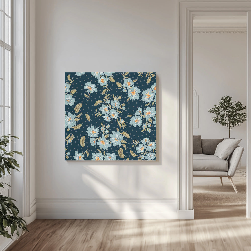 Floral Heritage boeket met maanlichtblauw patroon | Canvas