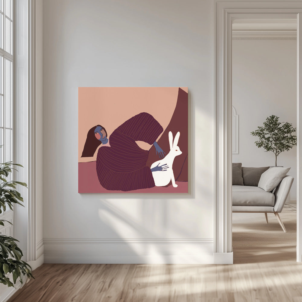 Dame en konijn | Canvas