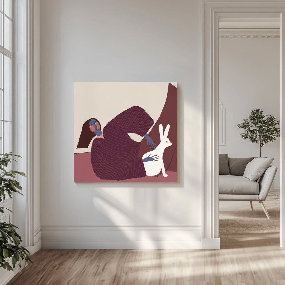 Dame en konijn | Canvas