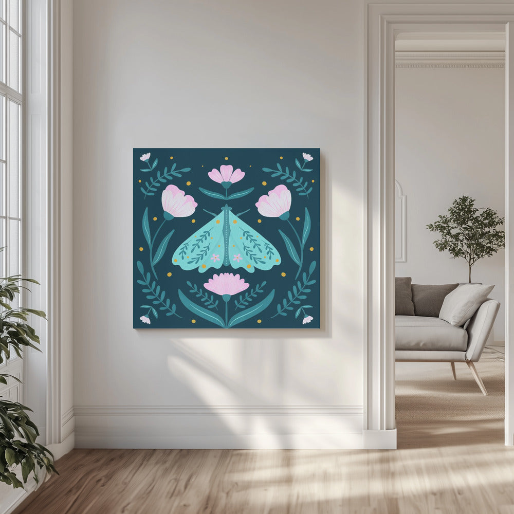 Mot en bloemen - turquoise | Canvas